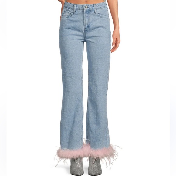 Gianni Bini - x Nastia Liukin Anna Denim Straight Leg Feather Detail Jeans NWT - Picture 3 of 14